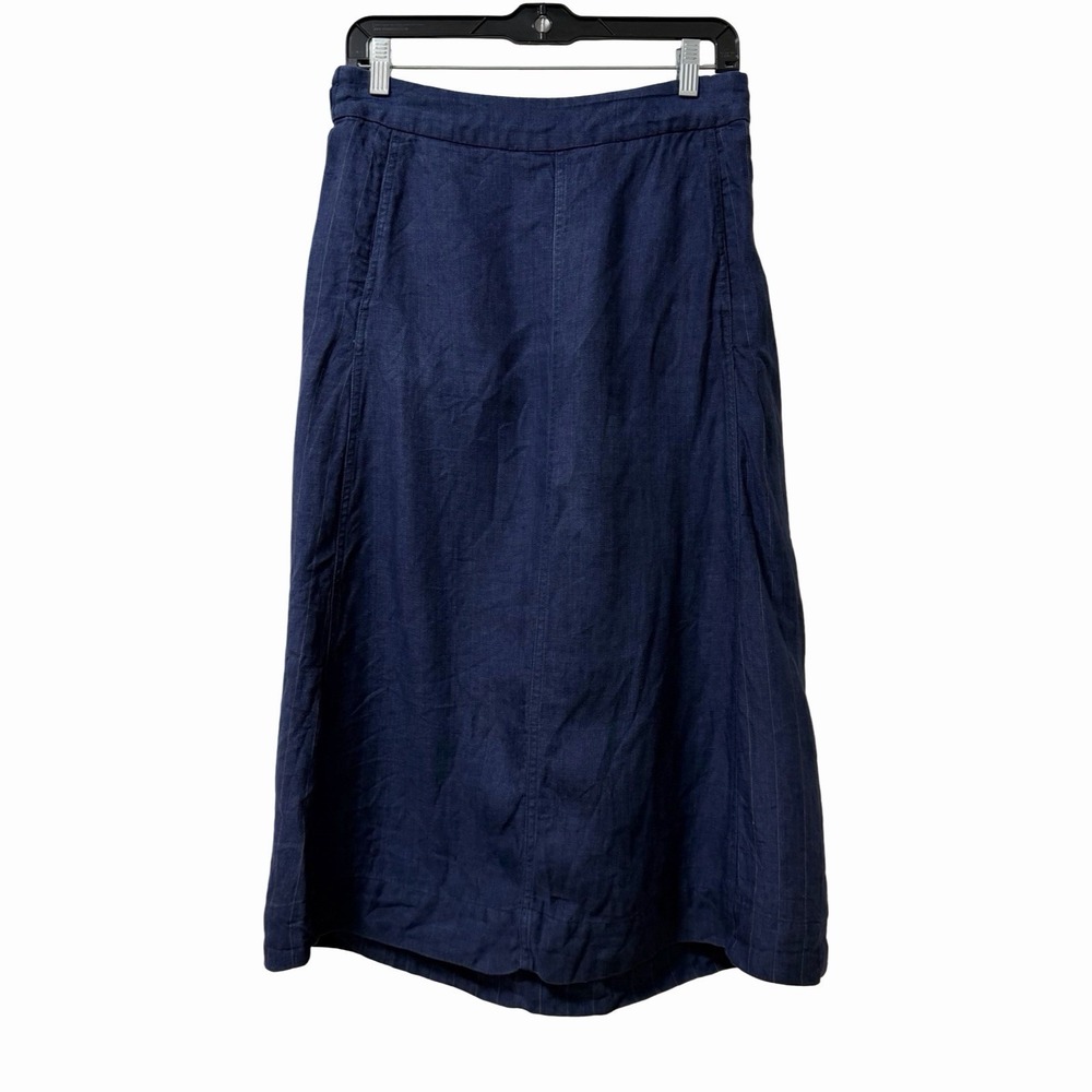 Pas de Calais Linen Midi Skirt Size M Navy French Japanese Minimalist Mori Kei